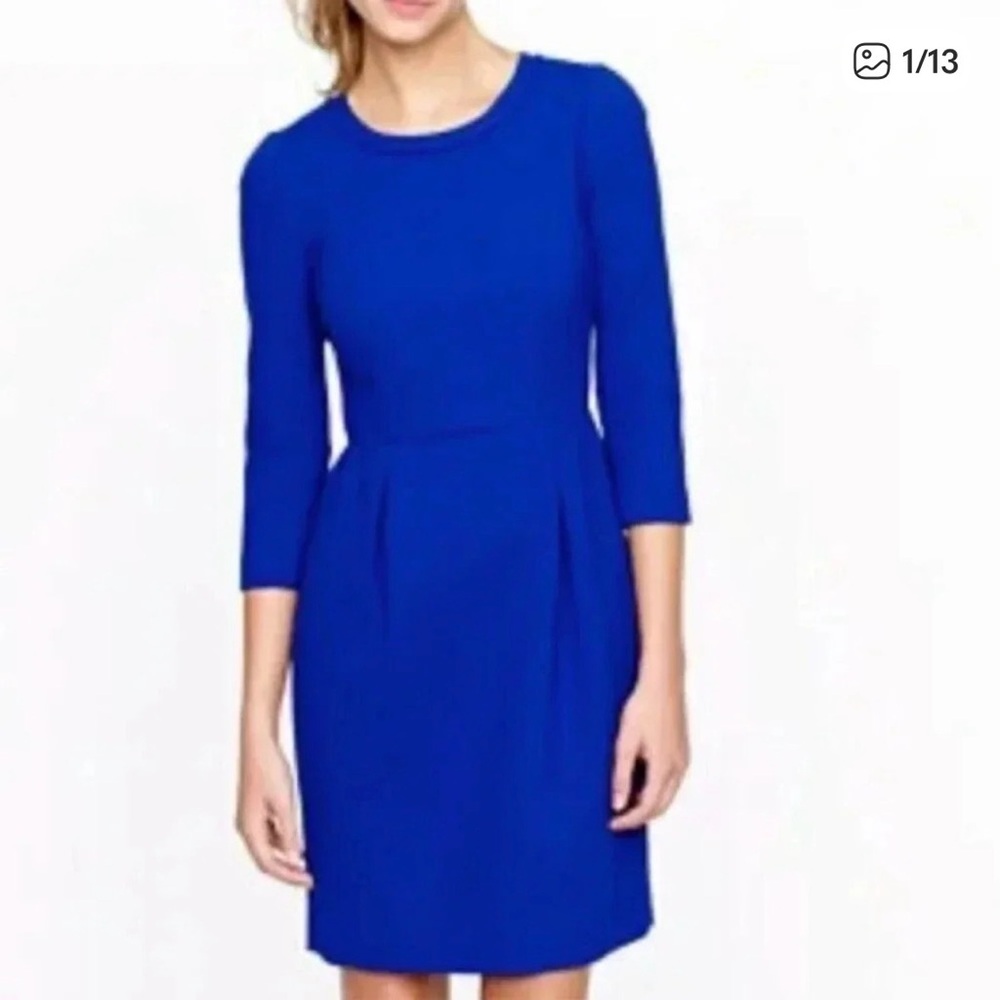 J Crew blue wool 3/4 sleeve Teddy dress, size 4